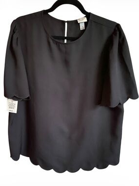 A New Day Black Scallop Edge Blouse NWT Size Medium